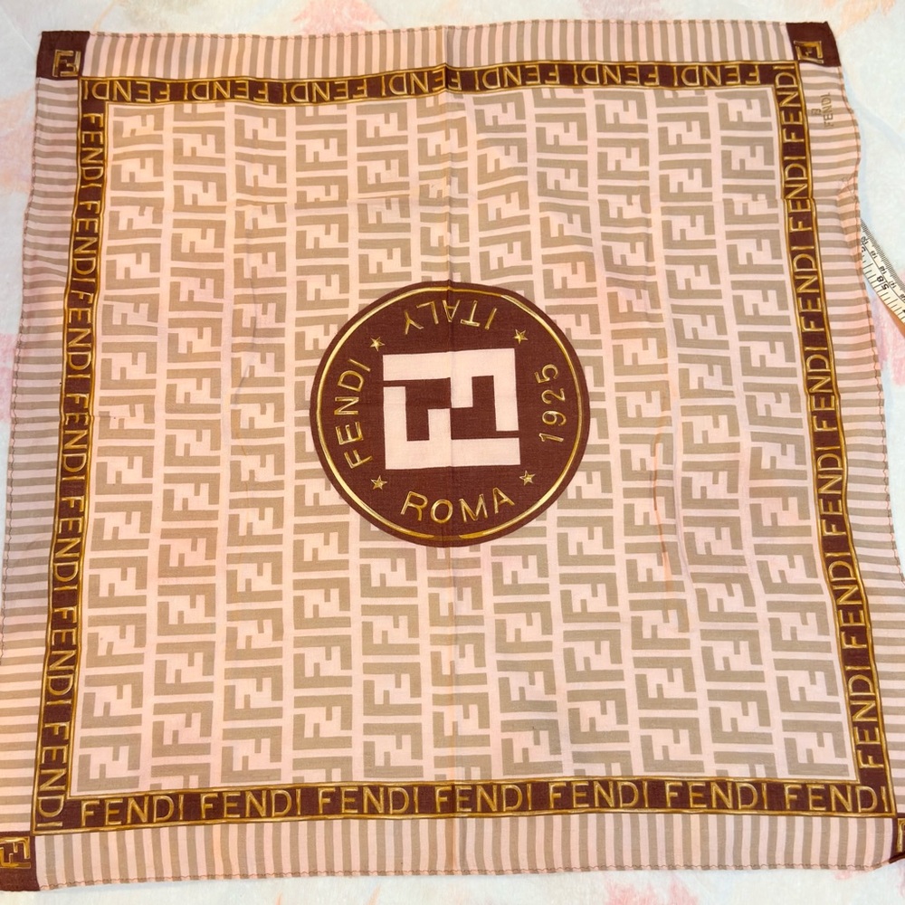 Fendi Pink and Brown Logo Scarf cotton handkerchief